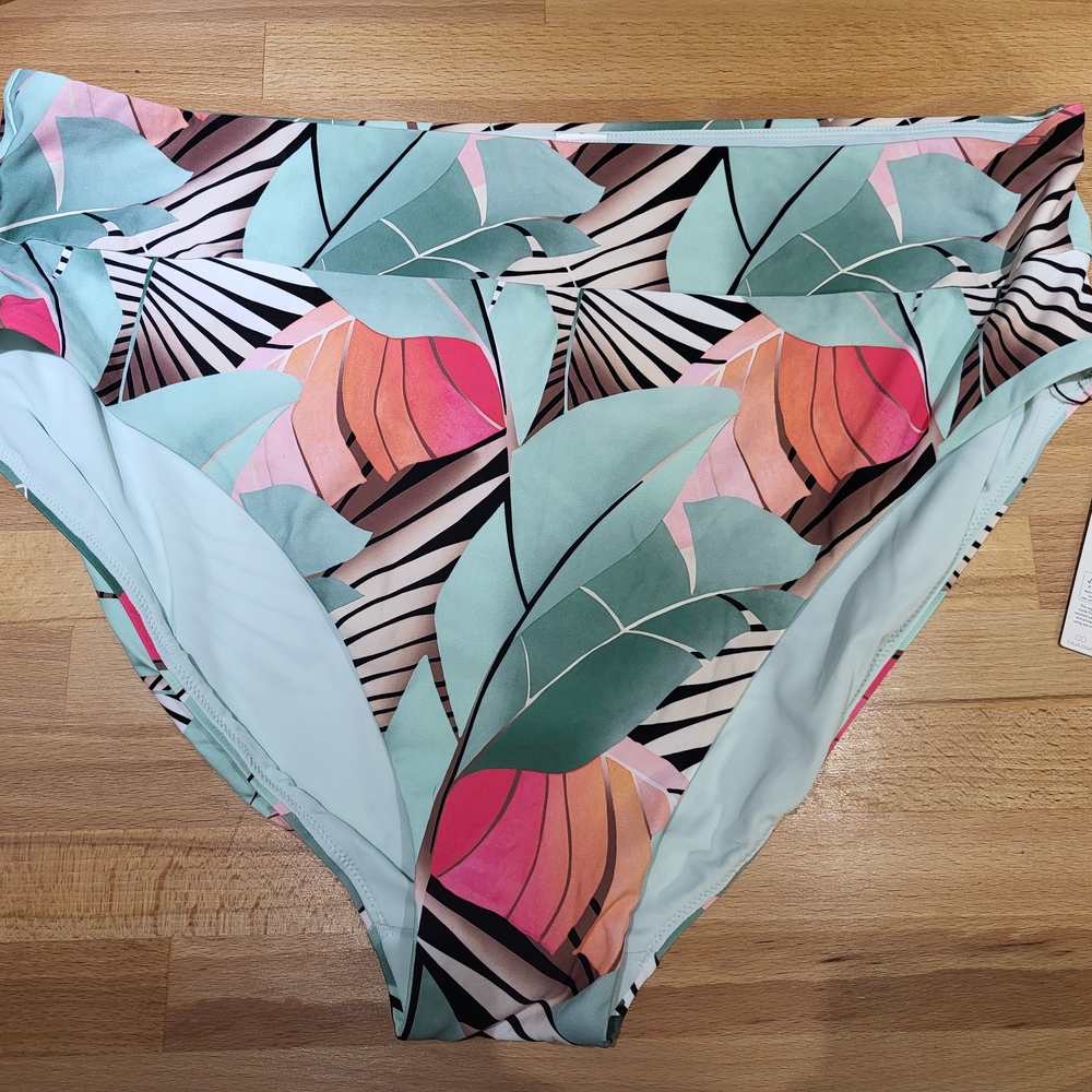Nwt Womens Plus Size 2X Tropical Leaf Print Bikini Swimsuit Bottom Calia